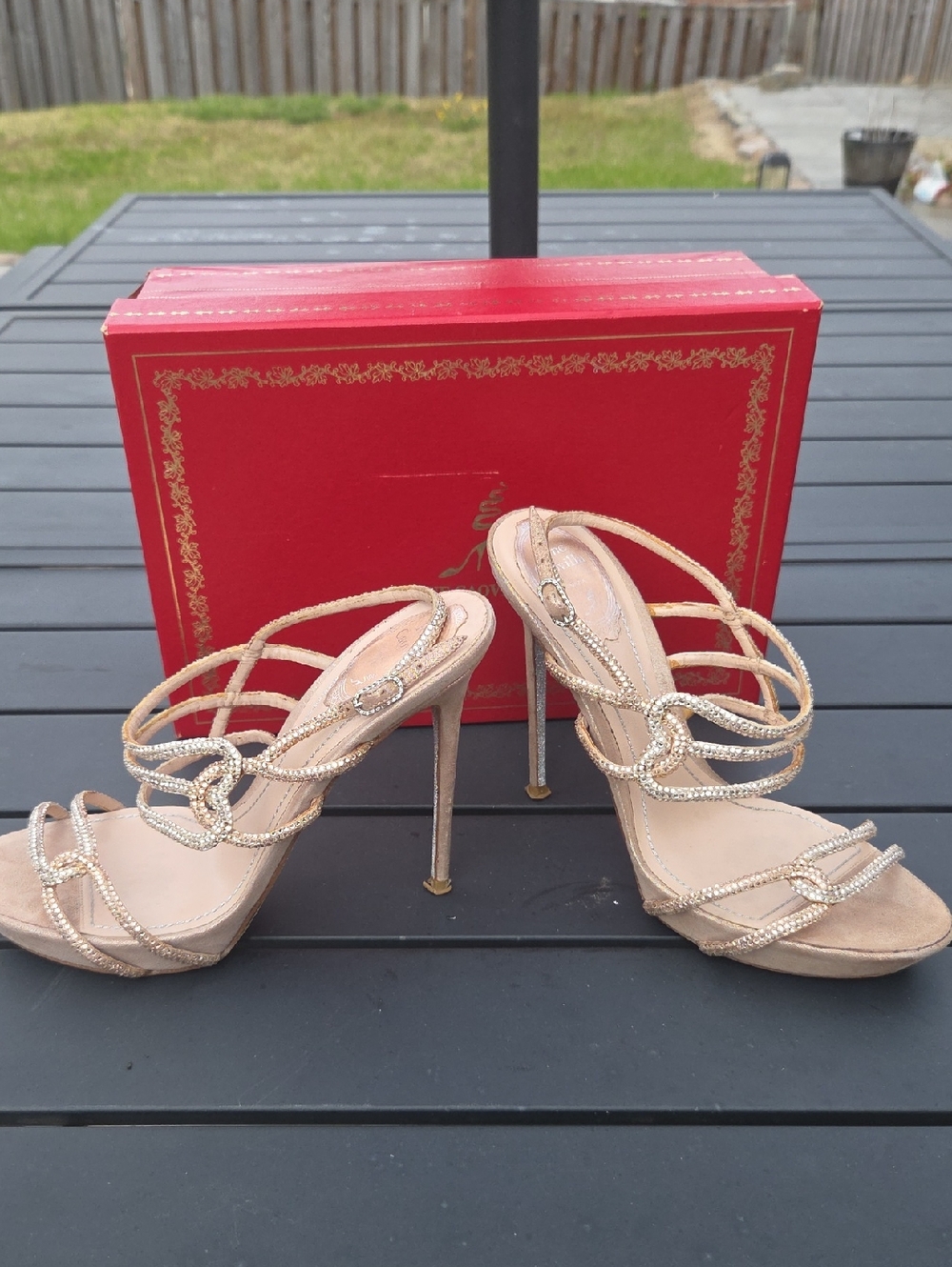 Rene Caovilla Nude Crystal-Knot Strappy Stiletto Sandals